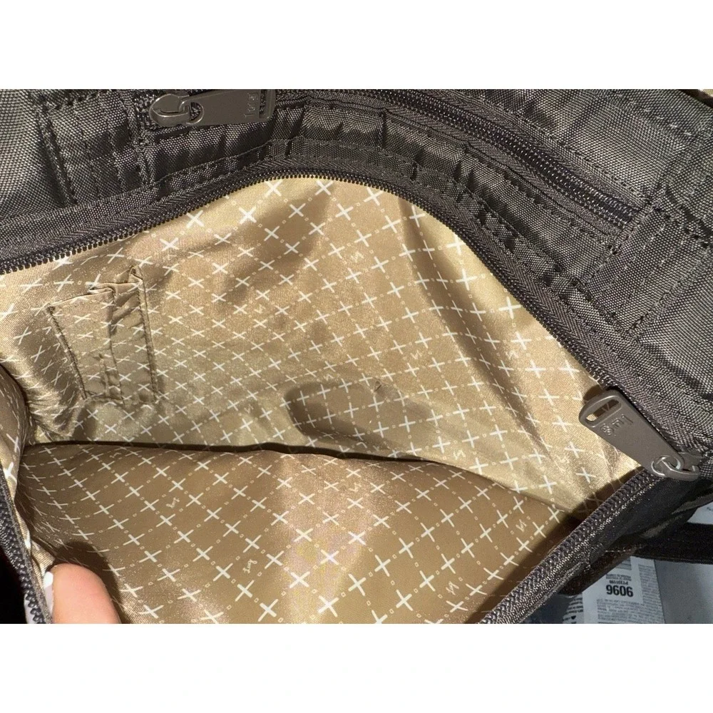 LUG‎ Avion Brown Gold Glitter Large Quilted Shoulder Tote Travel Bag NWOT